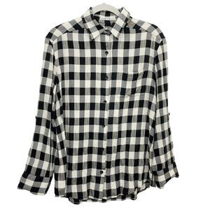 Alice + Olivia Piper Check Button Down Shirt Small Leather Roll Tabs Gingham